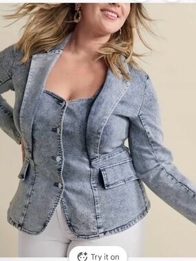 VENUS Light Blue Washed Denim Blazer Jacket